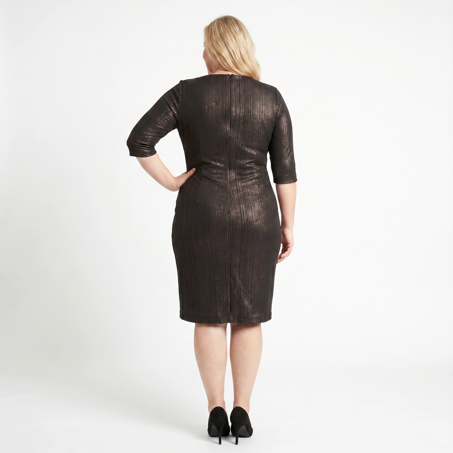 Paw Drazzel Boutique Women's Casualwear, Round Neck, Back Zipper, Three Quarter Sleeve, Straight Waist, Trapeze Day Dress
