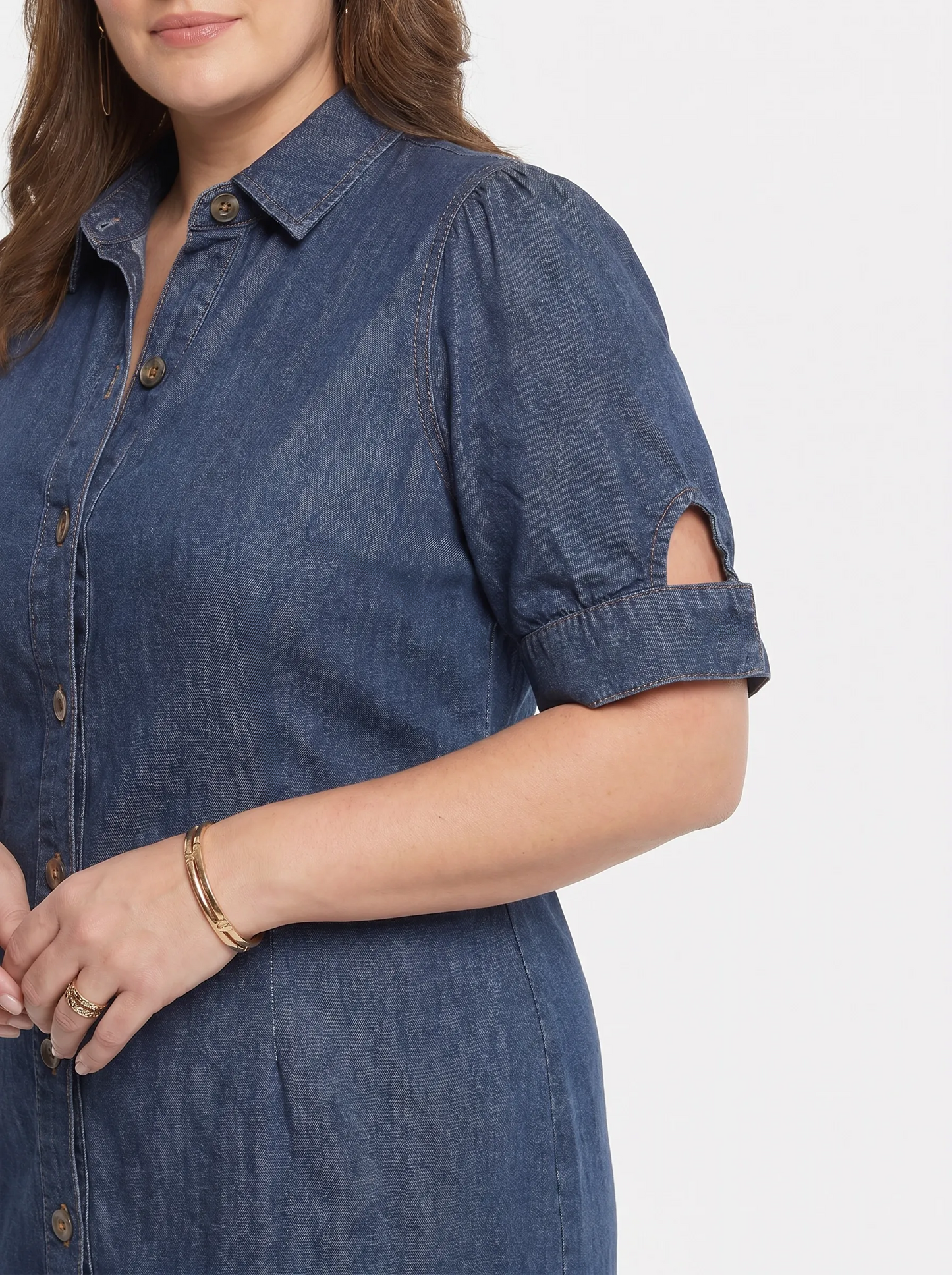 Paw Drazzel Boutique Women's Casualwear, V-Neck, Button-Up, Short Sleeve, Straight Waist, Buttonway Dress