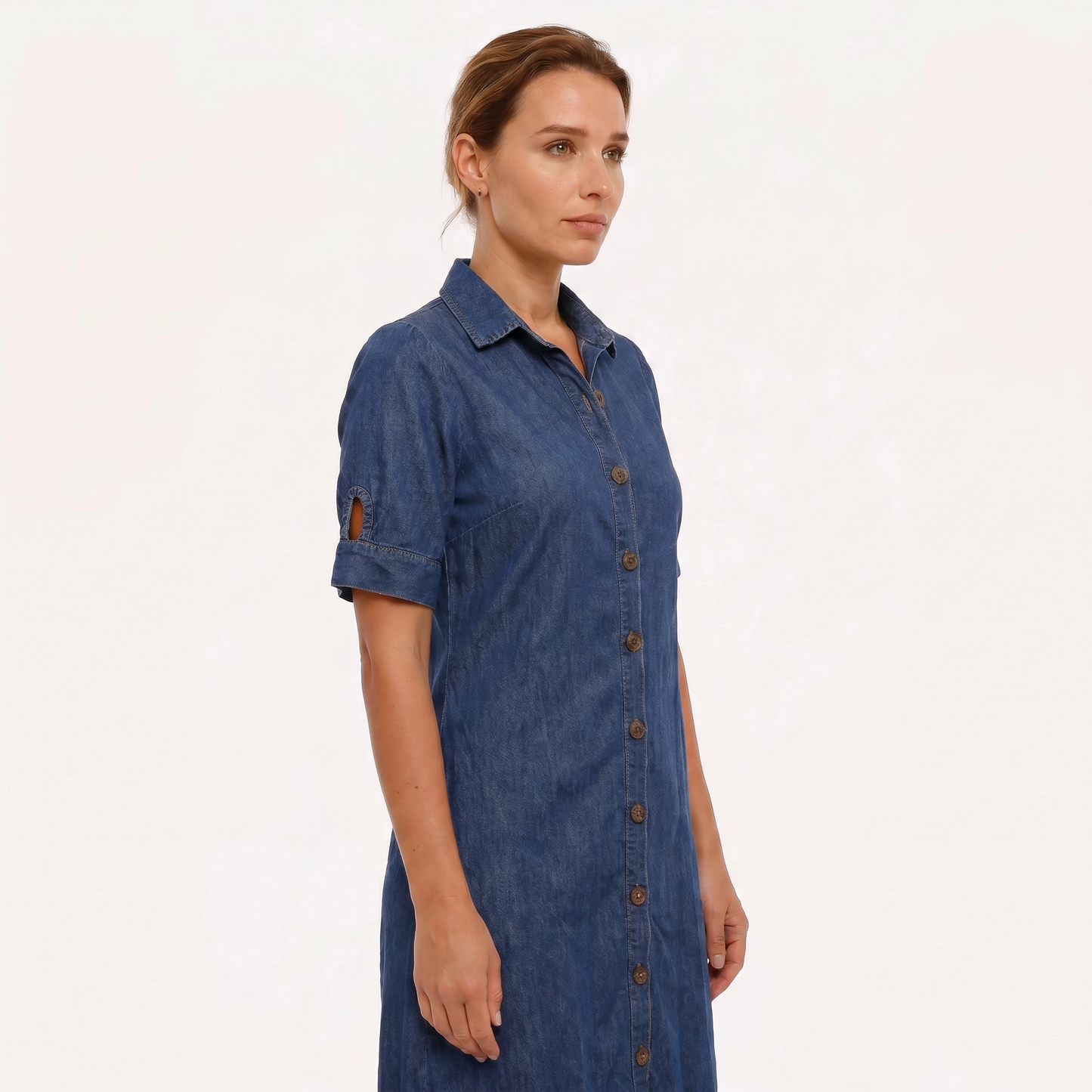 Paw Drazzel Boutique Women's Casualwear, V-Neck, Button-Up, Short Sleeve, Straight Waist, Buttonway Dress