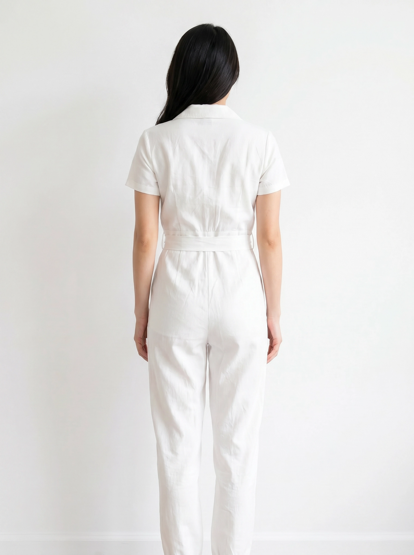 Paw Drazzel Boutique Women's Casual Wear, One Piece, Short Sleeve, Collared Neckline, Button-Front Closure, Full Length Straight Leg, Utility Jumpsuit