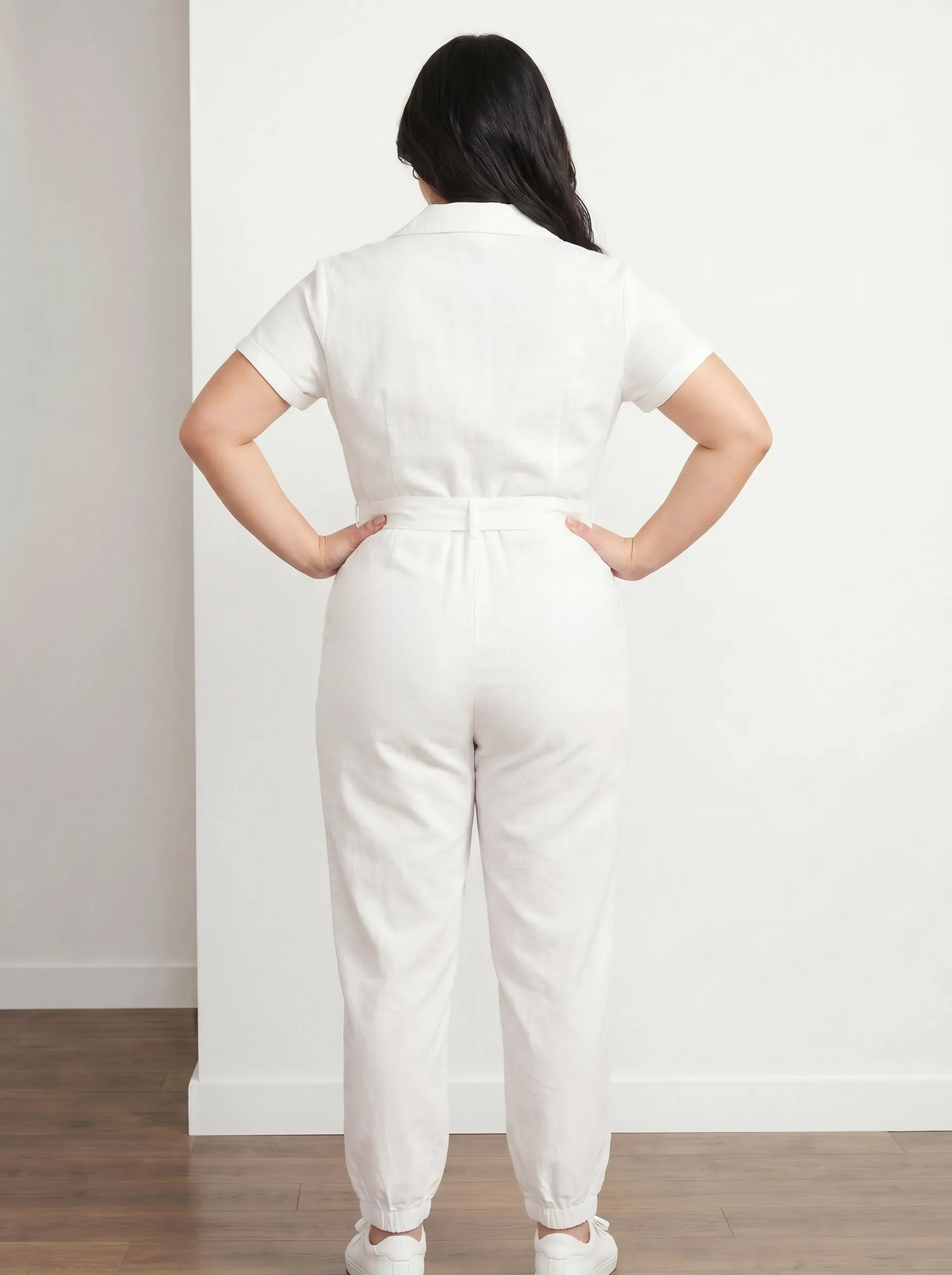 Paw Drazzel Boutique Women's Casual Wear, One Piece, Short Sleeve, Collared Neckline, Button-Front Closure, Full Length Straight Leg, Utility Jumpsuit