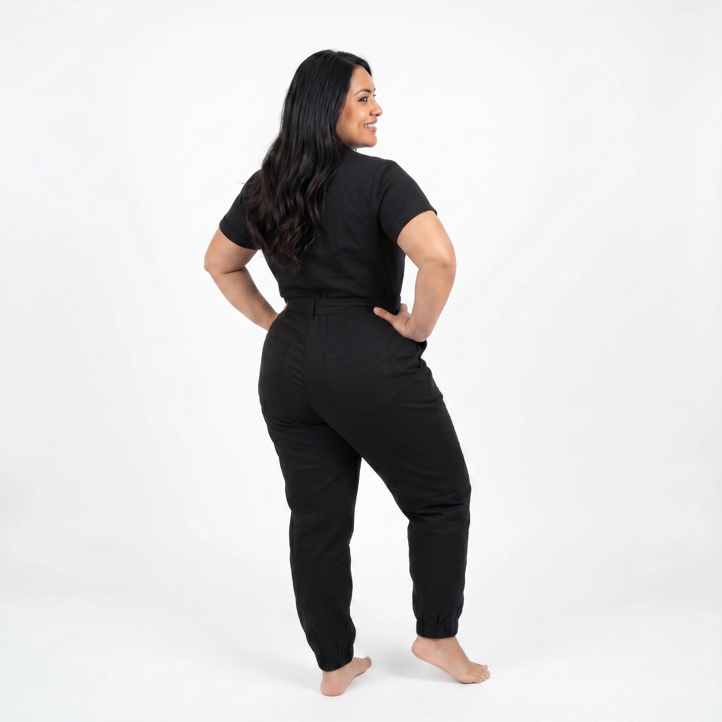 Paw Drazzel Boutique Women's Casual Wear, One Piece, Short Sleeve, Collared Neckline, Button-Front Closure, Full Length Straight Leg, Utility Jumpsuit
