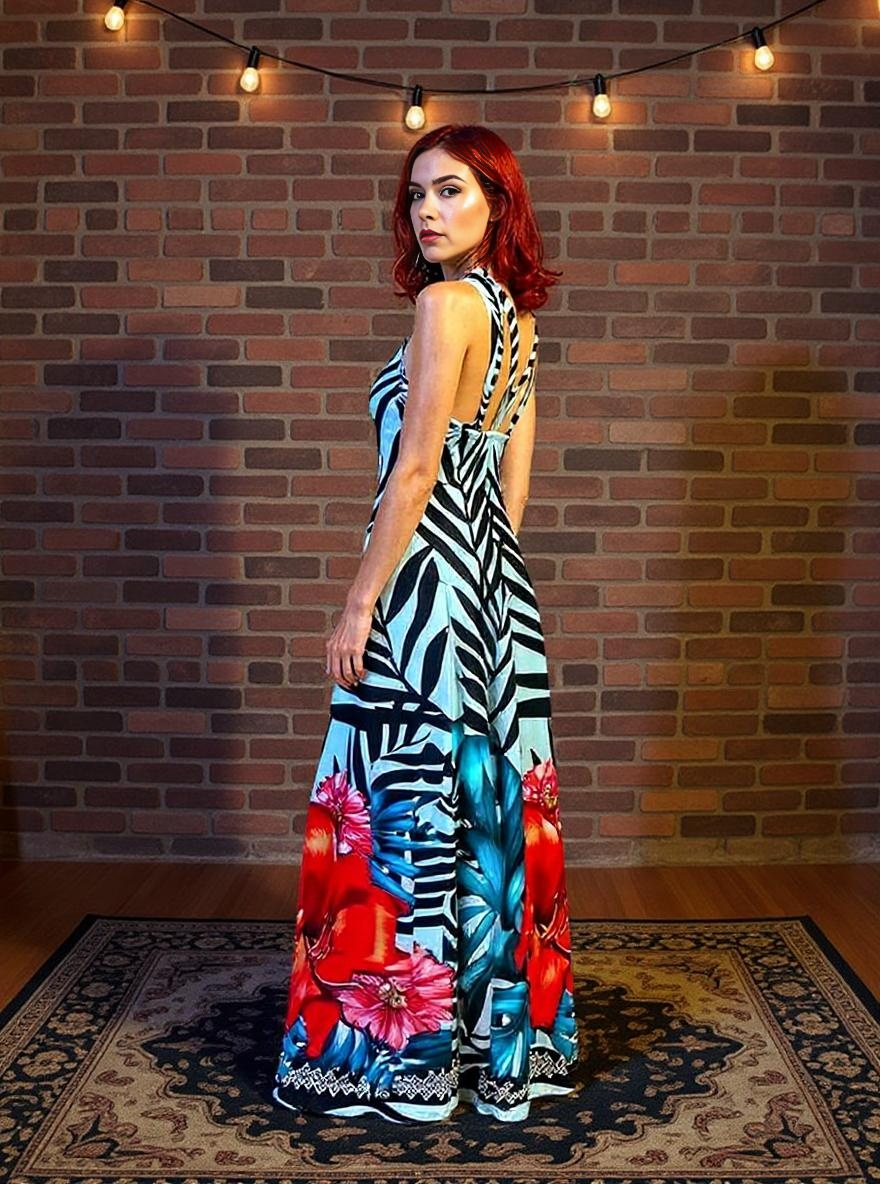 Paw Drazzel Boutique Women's Casualwear, Cold Shoulder, Sleeveless, V Neck, Maxi Dress