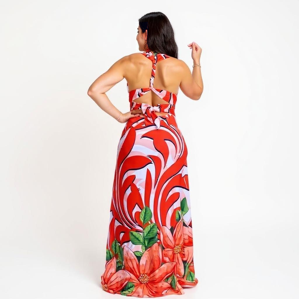 Paw Drazzel Boutique Women's Casualwear, Cold Shoulder, Sleeveless, V Neck, Maxi Dress