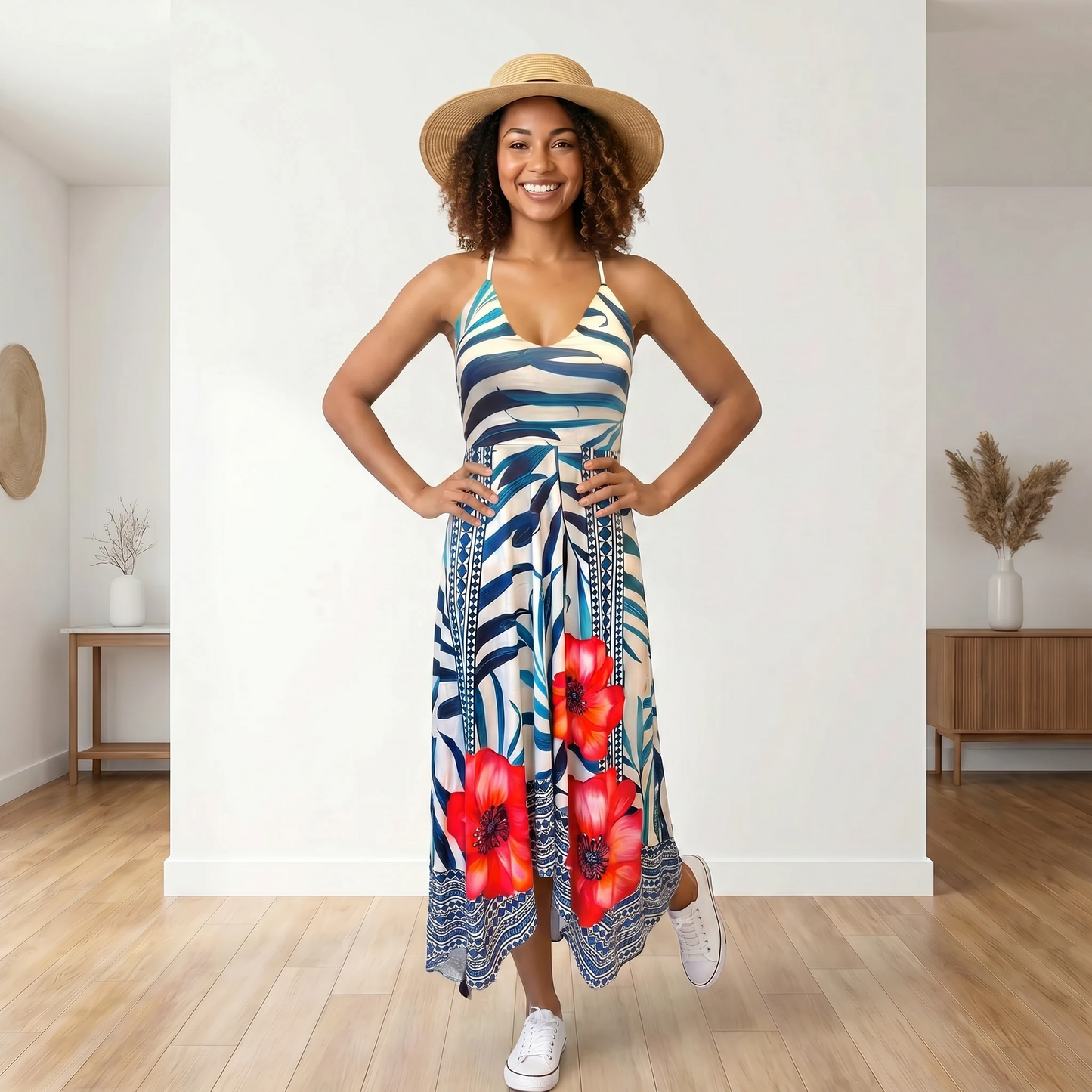 Paw Drazzel Boutique Women's Casualwear, Open Shoulder, Sleeveless, Plunging Neck, Spaghetti Strap Maxi Dress