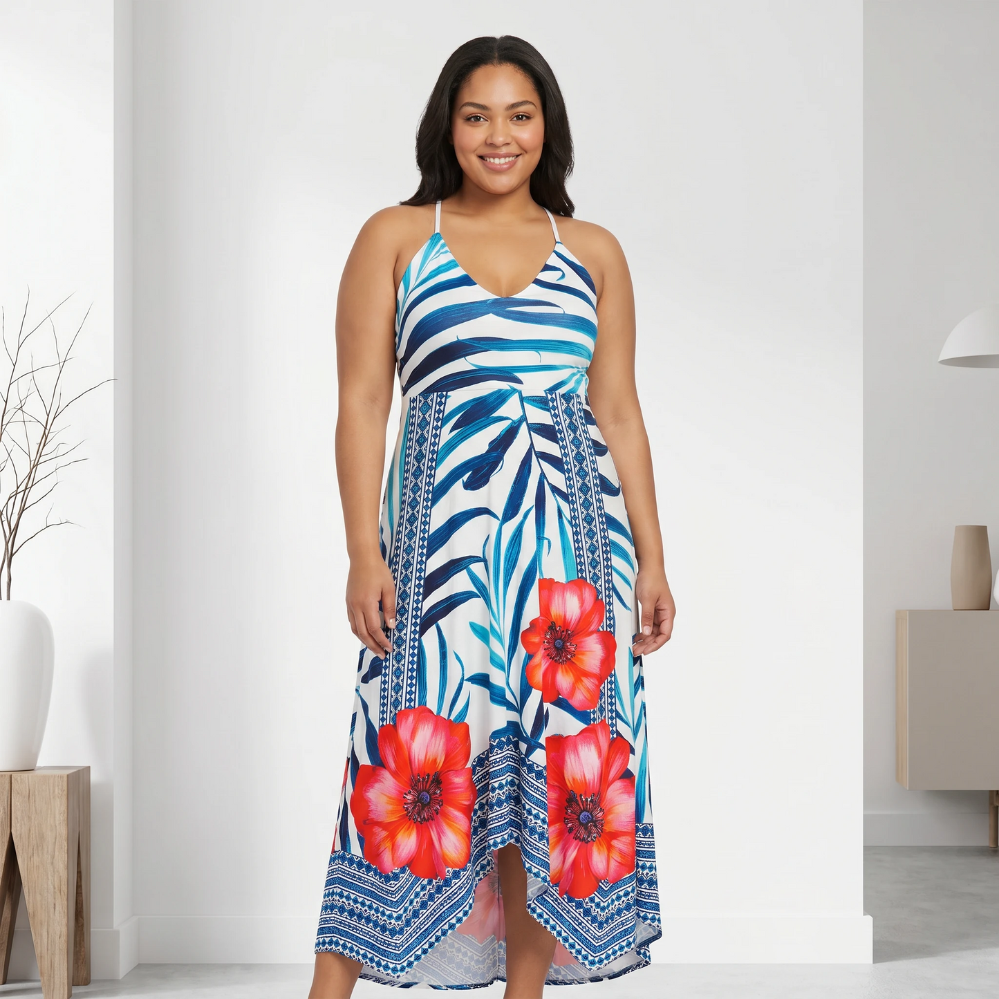 Paw Drazzel Boutique Women's Casualwear, Open Shoulder, Sleeveless, Plunging Neck, Spaghetti Strap Maxi Dress