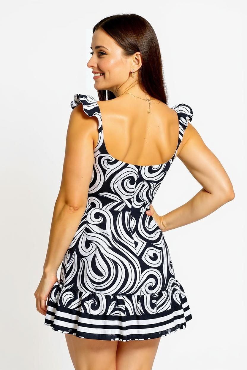 Paw Drazzel Boutique Women's Casualwear, Ruffled Strap Shoulder, Sleeveless Cami Dress