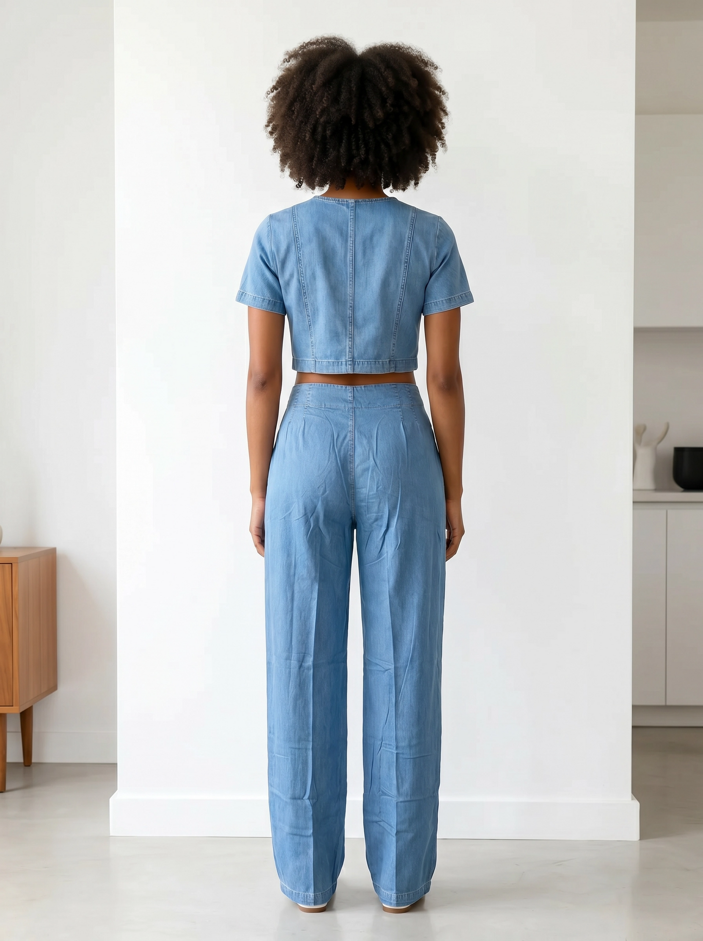 Paw Drazzel Boutique Women's High-Waisted, Straight Wide Leg, Straight Waist Line,  Front Button and Zipper, Side Pockets, Wide Leg Denim Pants