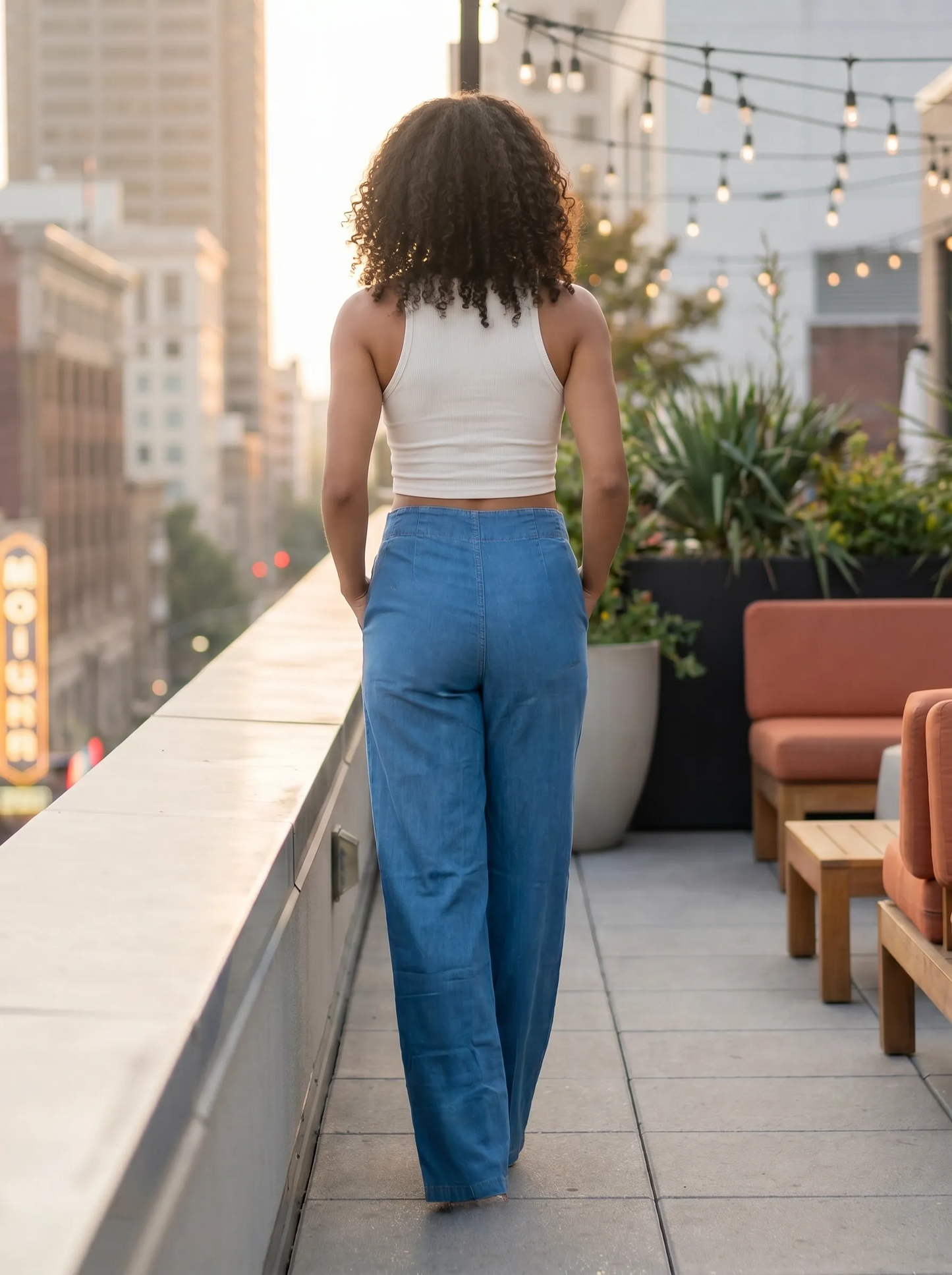 Paw Drazzel Boutique Women's High-Waisted, Straight Wide Leg, Straight Waist Line,  Front Button and Zipper, Side Pockets, Wide Leg Denim Pants