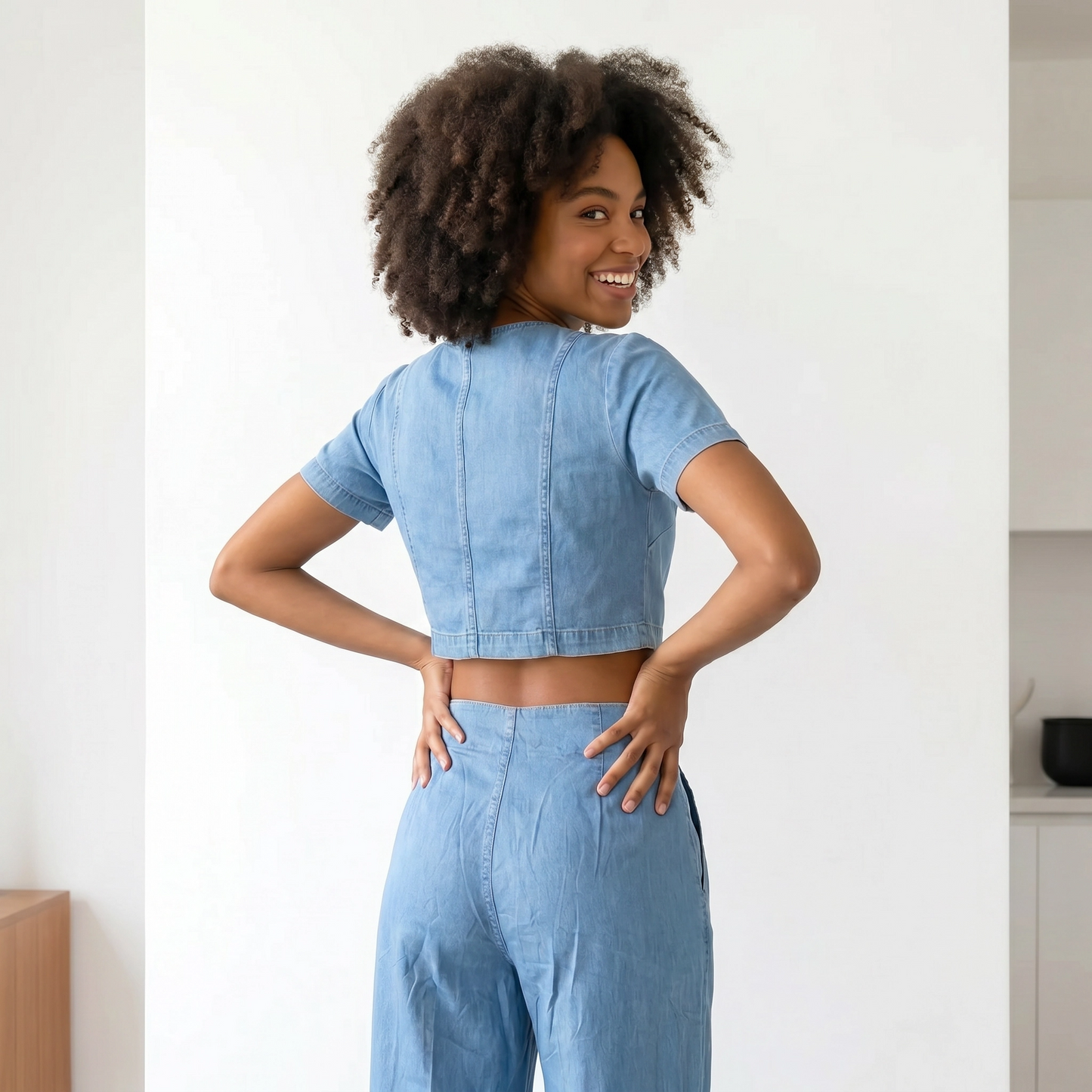Paw Drazzel Boutique Women's High-Waisted, Straight Wide Leg, Straight Waist Line,  Front Button and Zipper, Side Pockets, Wide Leg Denim Pants