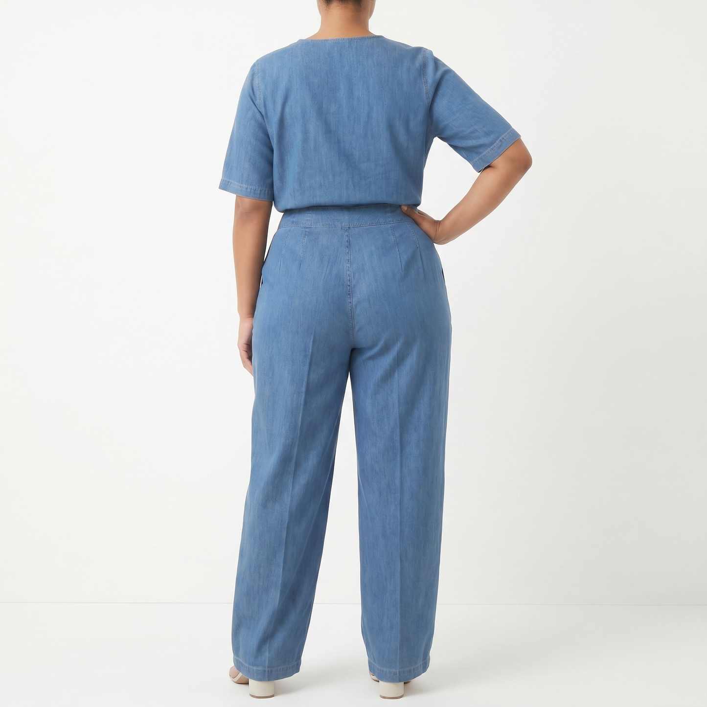 Paw Drazzel Boutique Women's High-Waisted, Straight Wide Leg, Straight Waist Line,  Front Button and Zipper, Side Pockets, Wide Leg Denim Pants