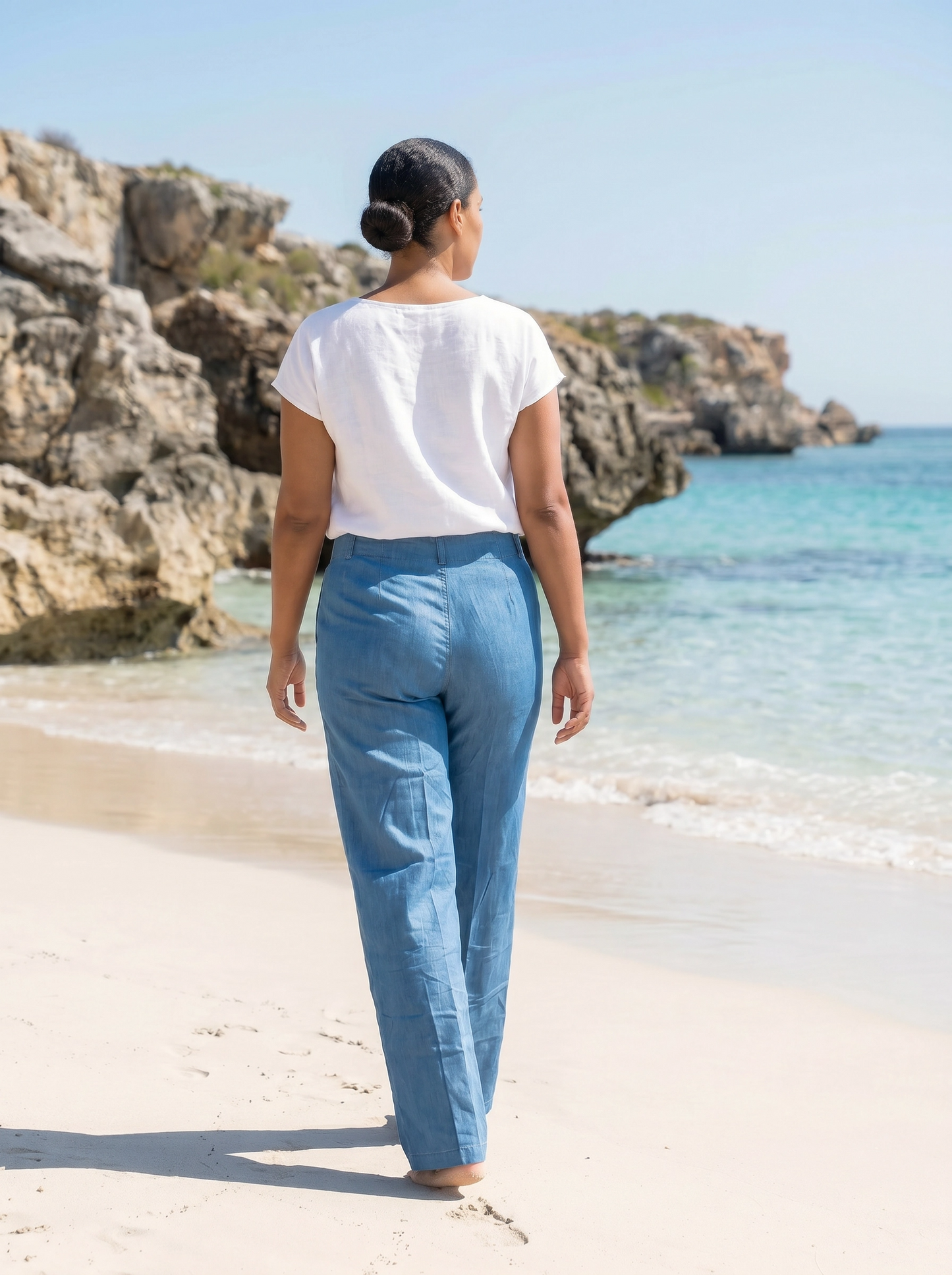Paw Drazzel Boutique Women's High-Waisted, Straight Wide Leg, Straight Waist Line,  Front Button and Zipper, Side Pockets, Wide Leg Denim Pants