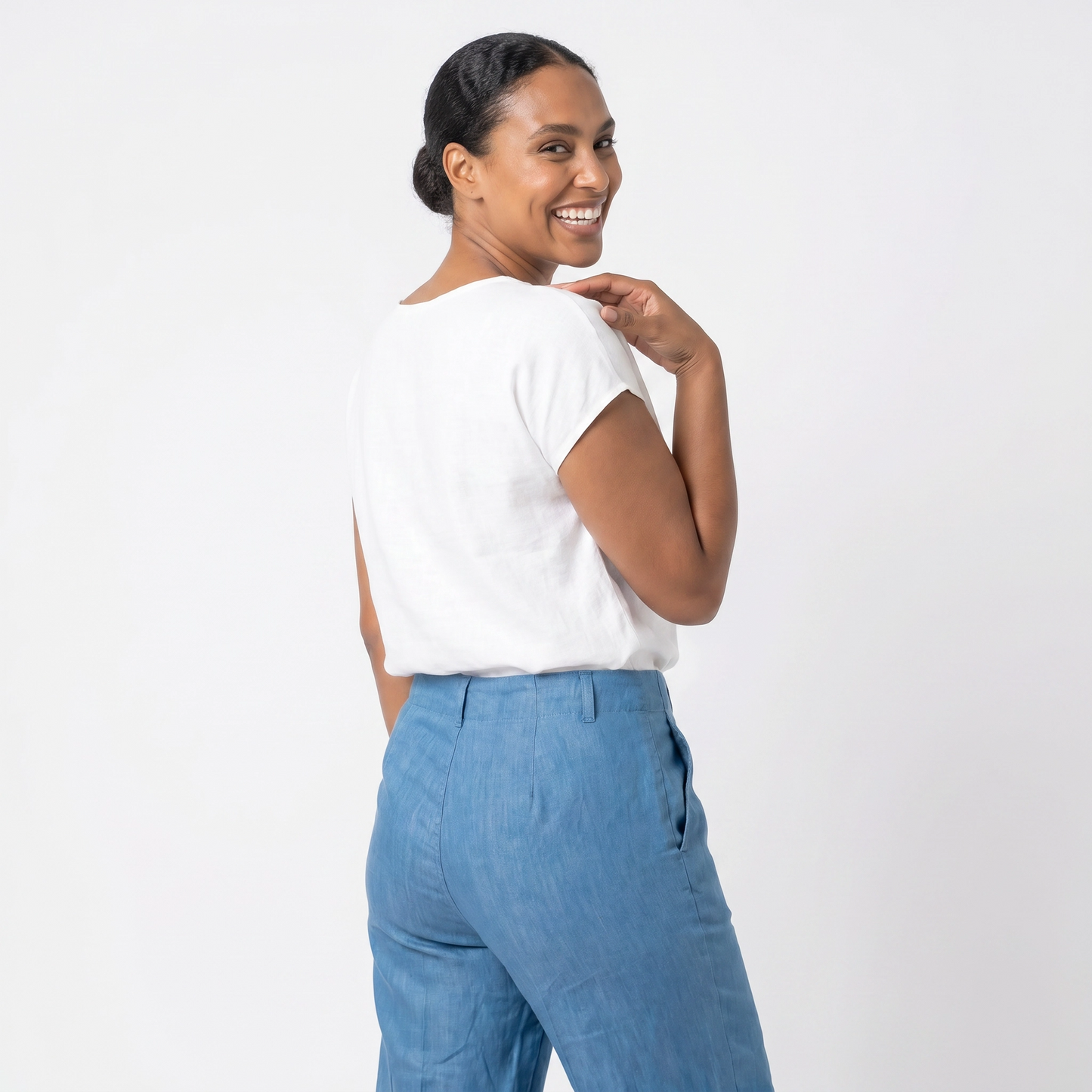 Paw Drazzel Boutique Women's High-Waisted, Straight Wide Leg, Straight Waist Line,  Front Button and Zipper, Side Pockets, Wide Leg Denim Pants