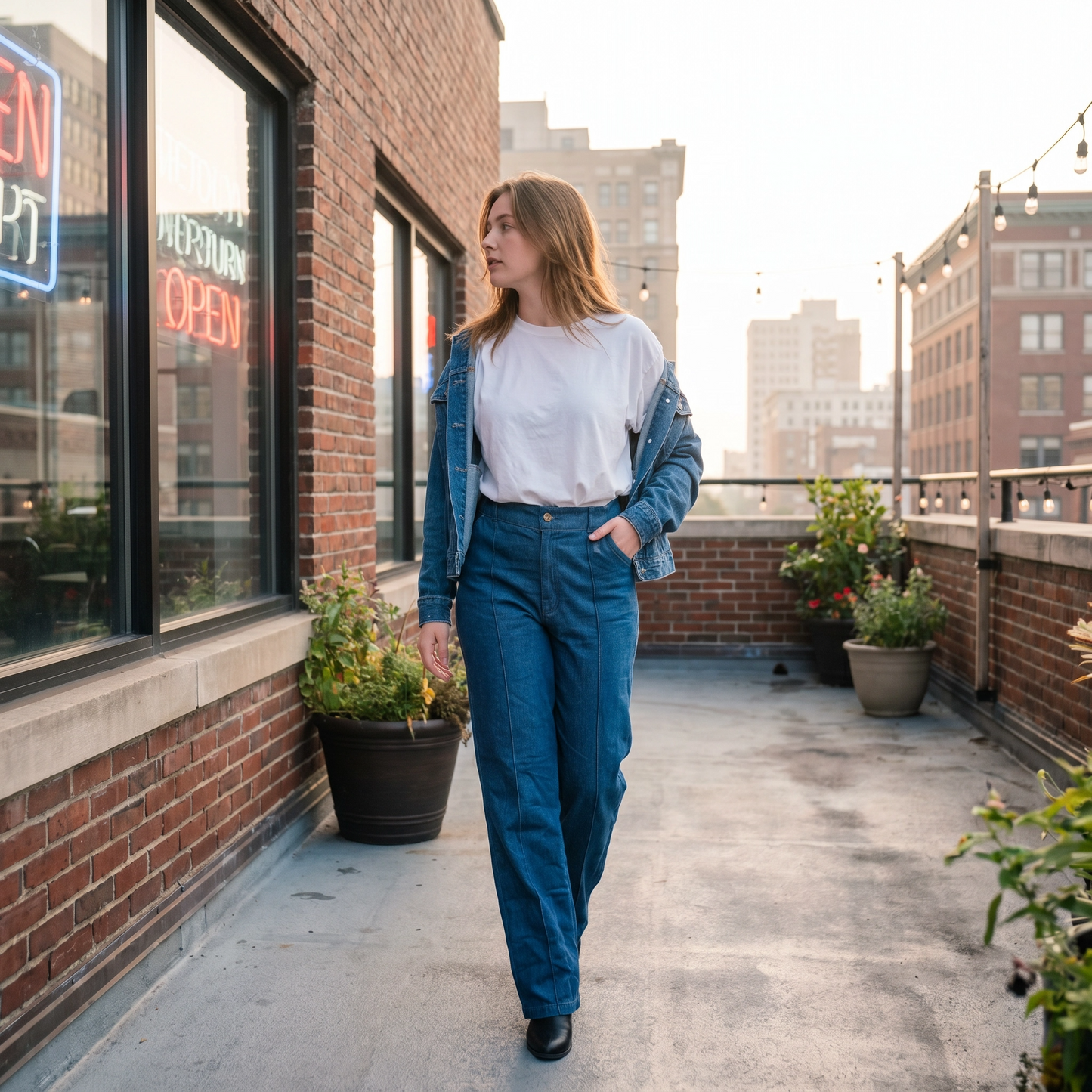 Paw Drazzel Boutique Women's High-Waisted, Straight Wide Leg, Straight Waist Line,  Front Button and Zipper, Side Pockets, Wide Leg Denim Pants