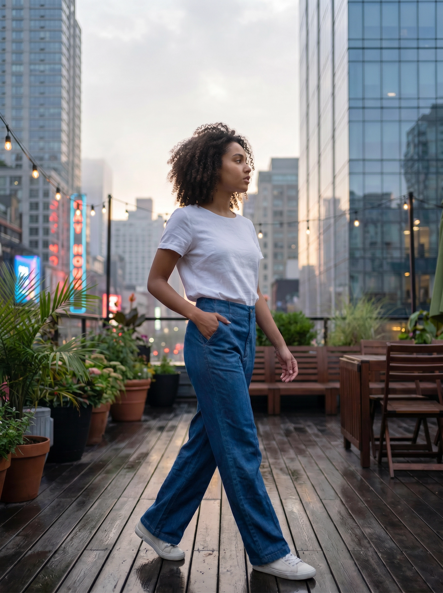 Paw Drazzel Boutique Women's High-Waisted, Straight Wide Leg, Straight Waist Line,  Front Button and Zipper, Side Pockets, Wide Leg Denim Pants
