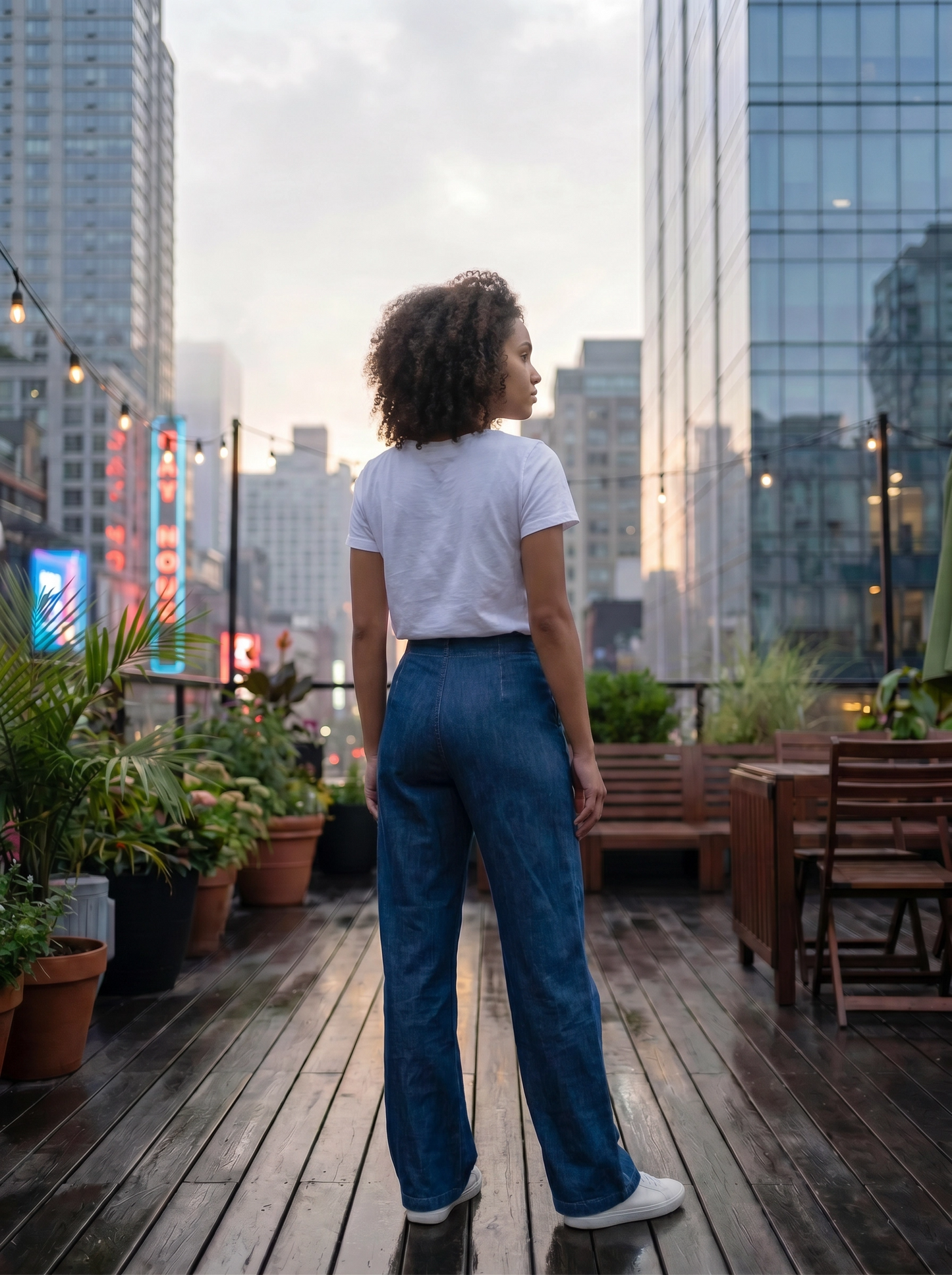 Paw Drazzel Boutique Women's High-Waisted, Straight Wide Leg, Straight Waist Line,  Front Button and Zipper, Side Pockets, Wide Leg Denim Pants