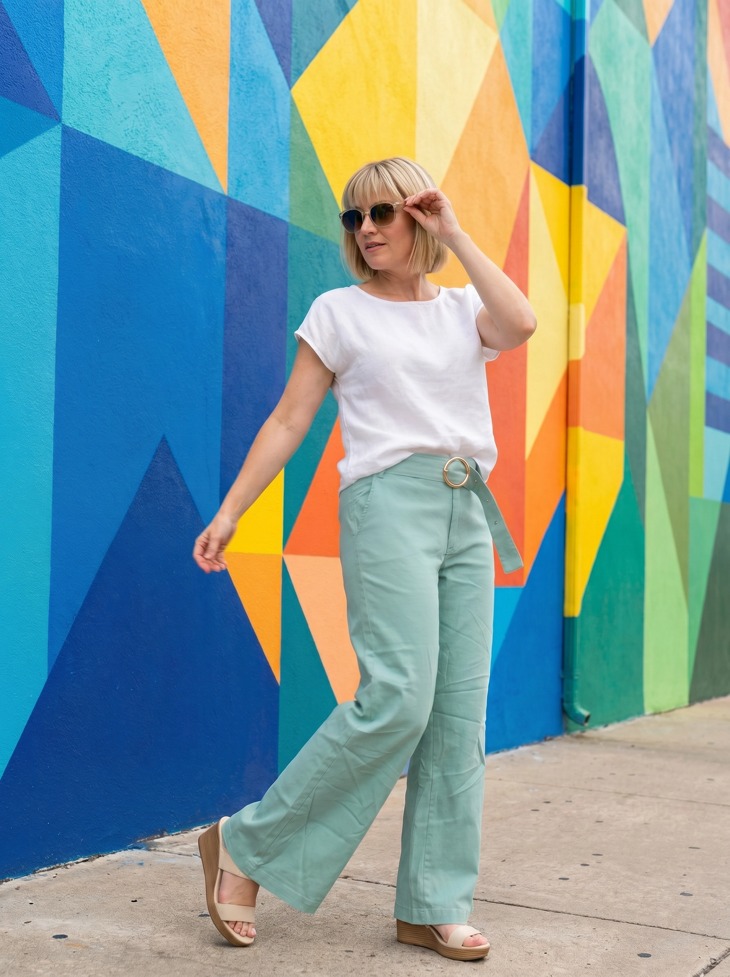 Paw Drazzel Boutique Women's Mid-Waisted, Belted, Pocketed, Straight/Wide-Leg, Tailored Kay Pants