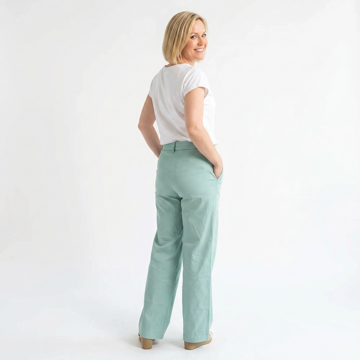 Paw Drazzel Boutique Women's Mid-Waisted, Belted, Pocketed, Straight/Wide-Leg, Tailored Kay Pants