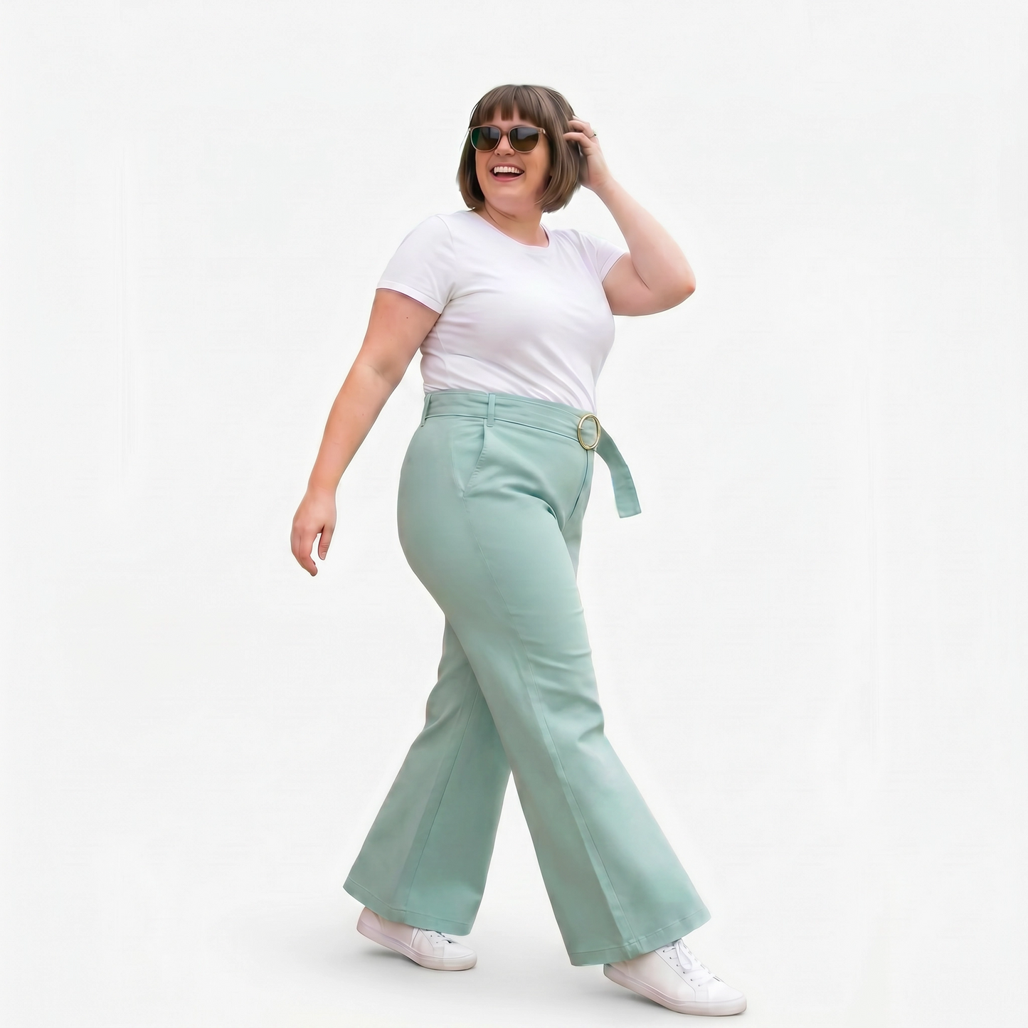 Paw Drazzel Boutique Women's Mid-Waisted, Belted, Pocketed, Straight/Wide-Leg, Tailored Kay Pants