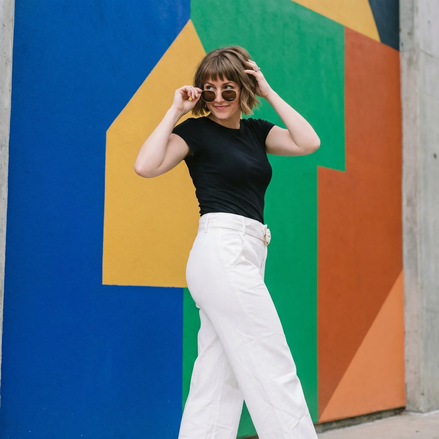 Paw Drazzel Boutique Women's Mid-Waisted, Belted, Pocketed, Straight/Wide-Leg, Tailored Kay Pants