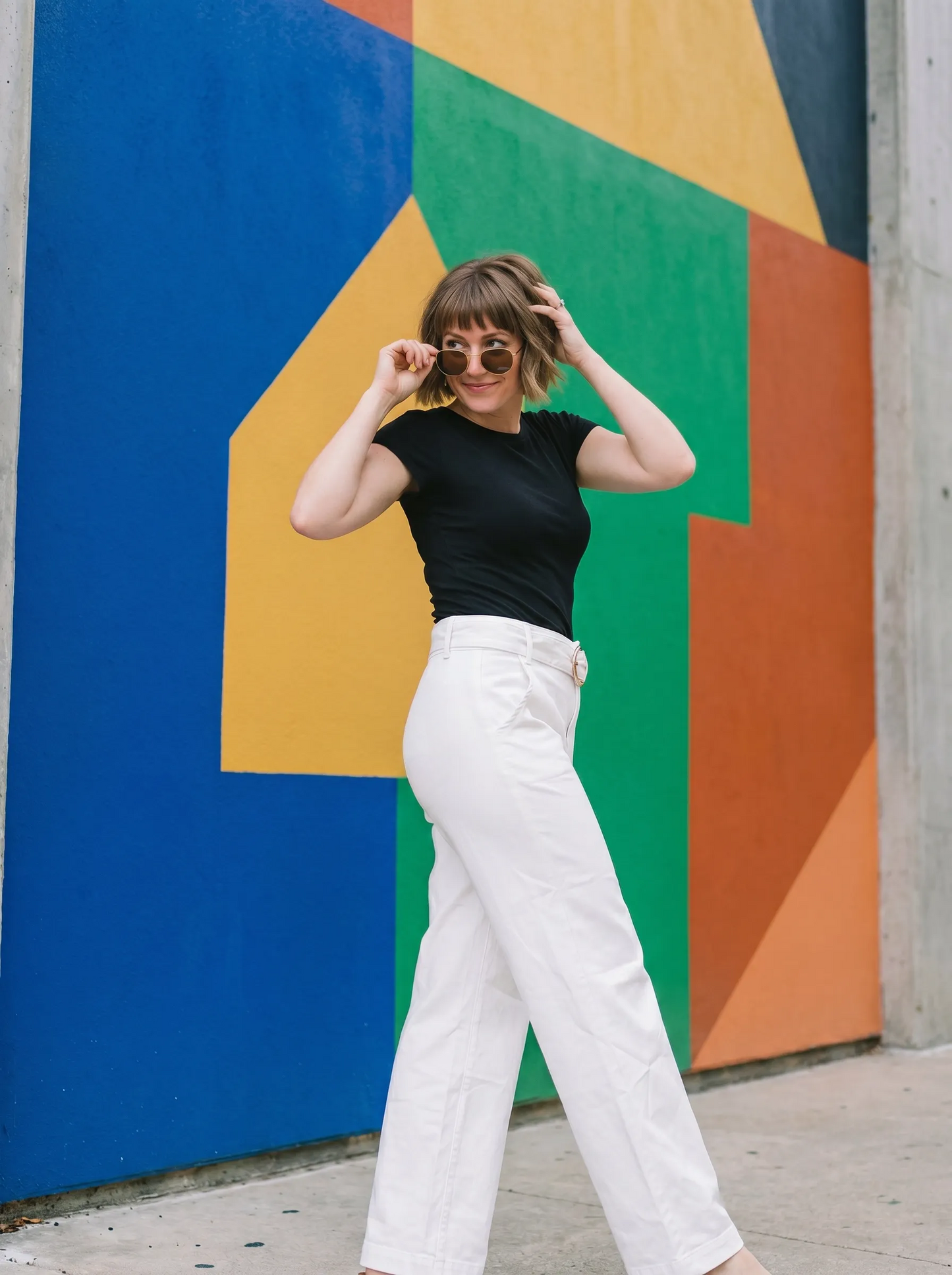 Paw Drazzel Boutique Women's Mid-Waisted, Belted, Pocketed, Straight/Wide-Leg, Tailored Kay Pants