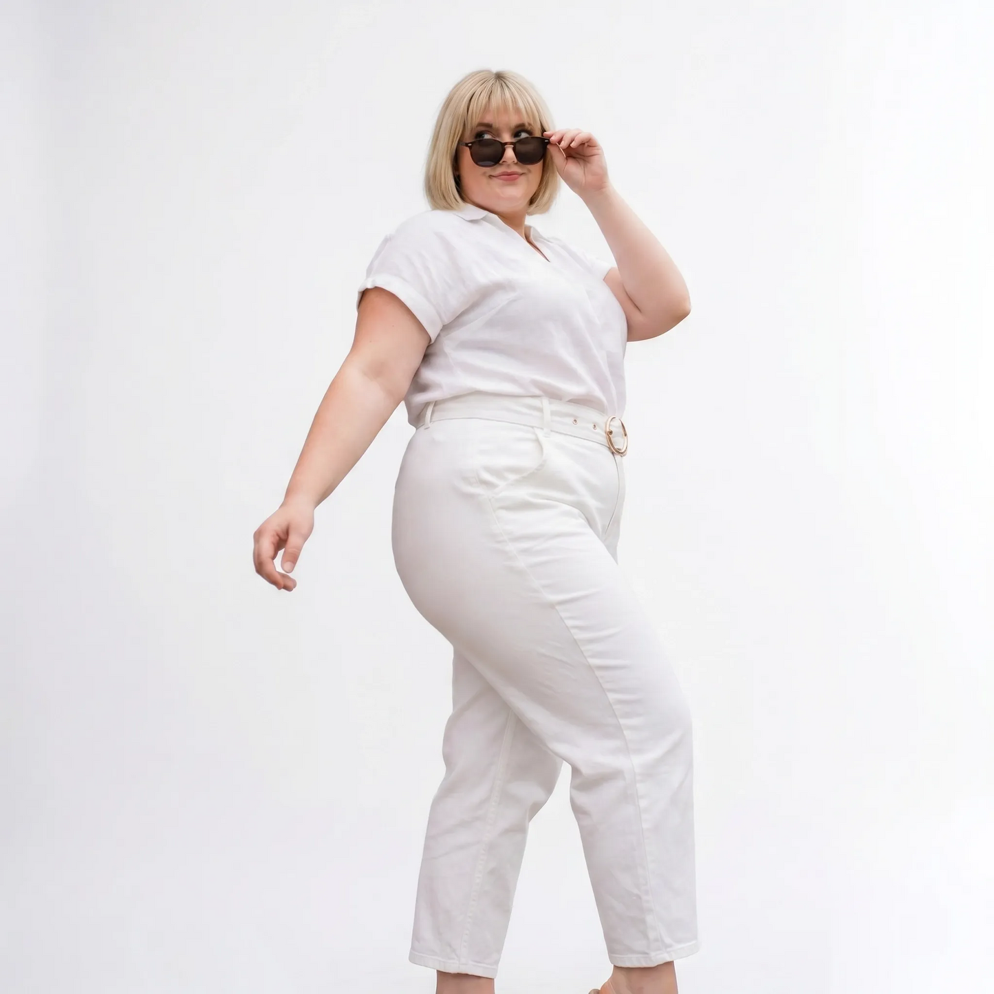 Paw Drazzel Boutique Women's Mid-Waisted, Belted, Pocketed, Straight/Wide-Leg, Tailored Kay Pants