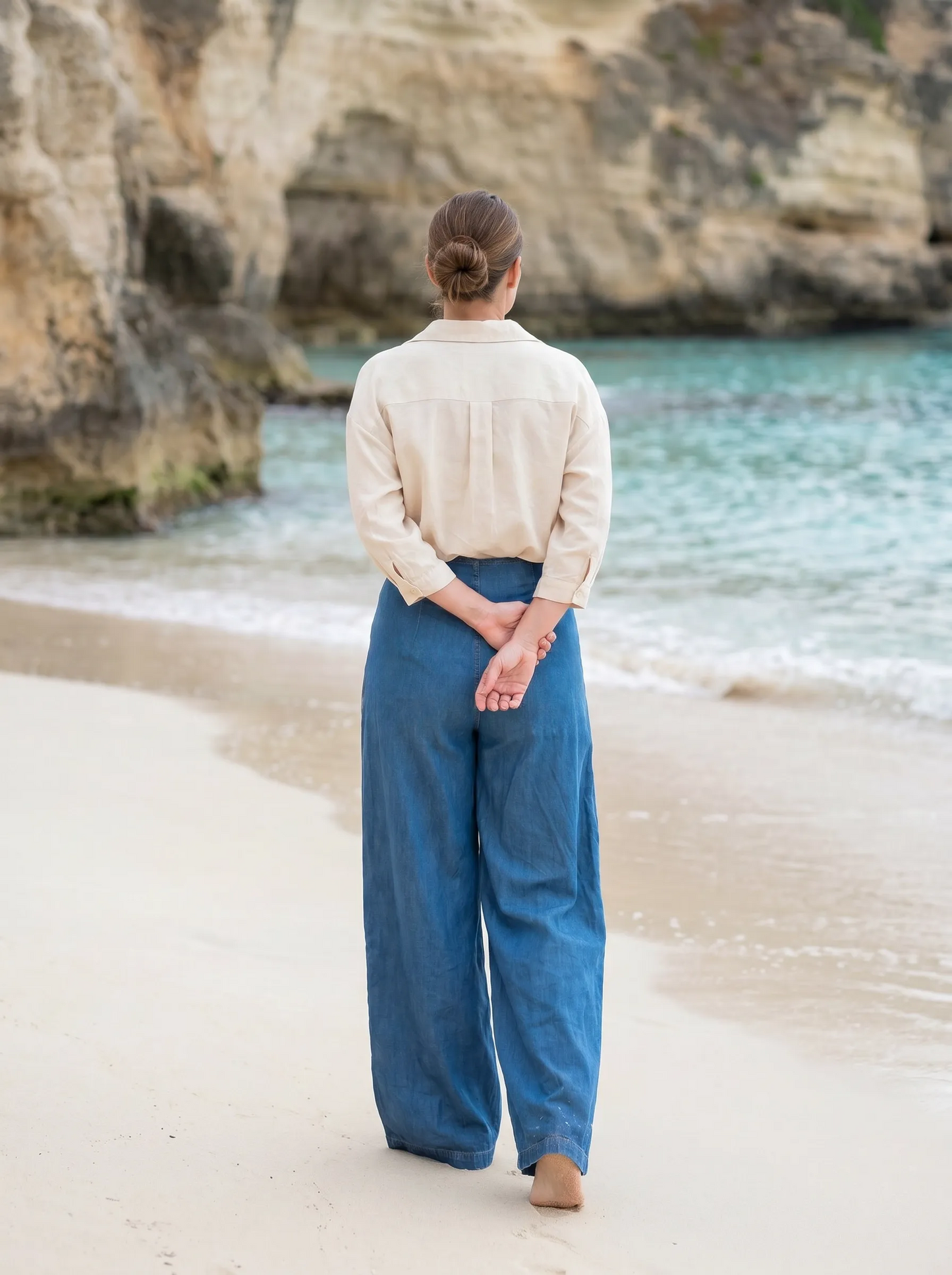 Paw Drazzel Boutique Women's High-Waisted, Straight Wide Leg, Straight Waist Line,  Front Seam, Side Zipper, Denim Pull-Up Pants