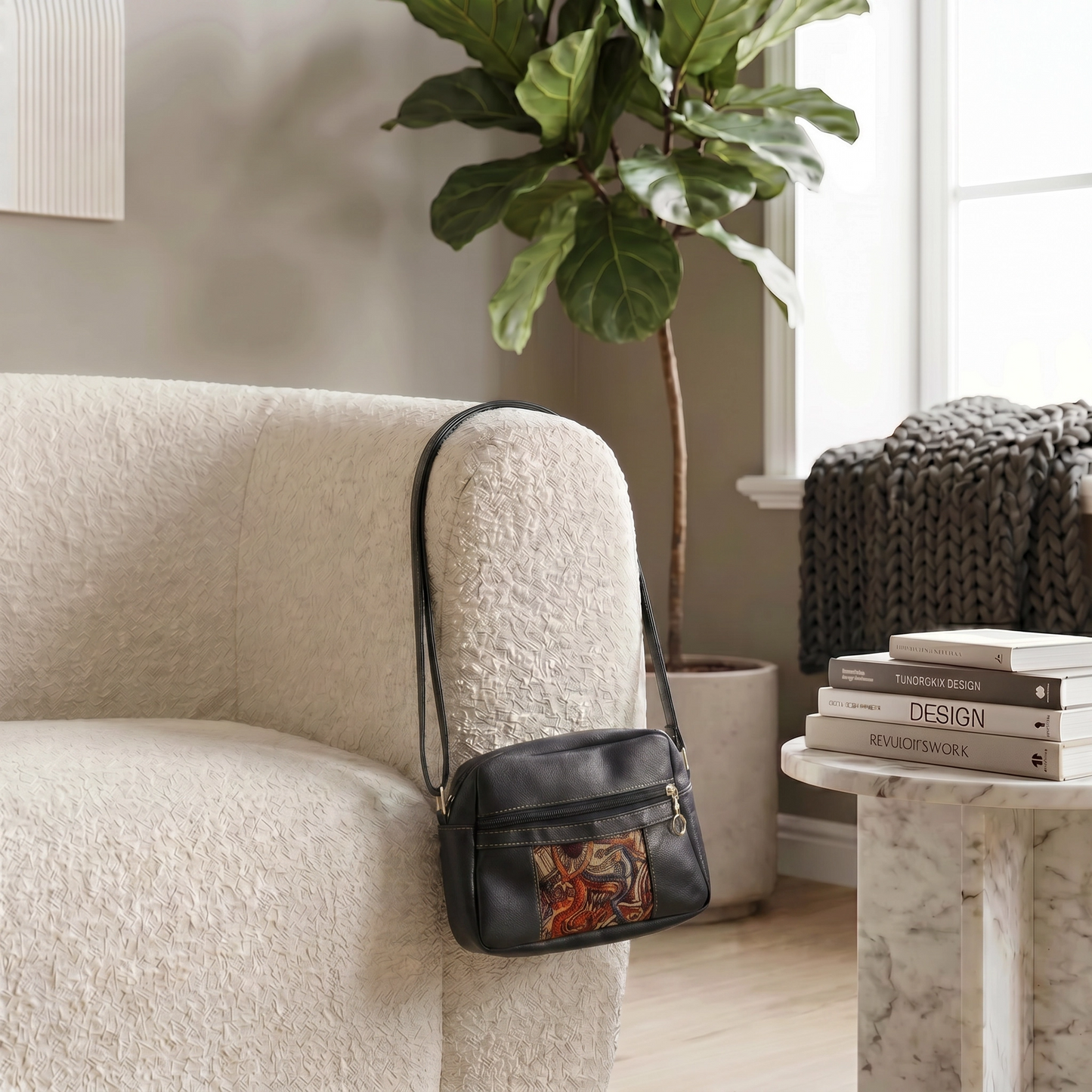 Paw Drazzel Boutique Women Versatile, External Pockets, Lined Interior, Artistic Accents, Leather Crossbody Purse