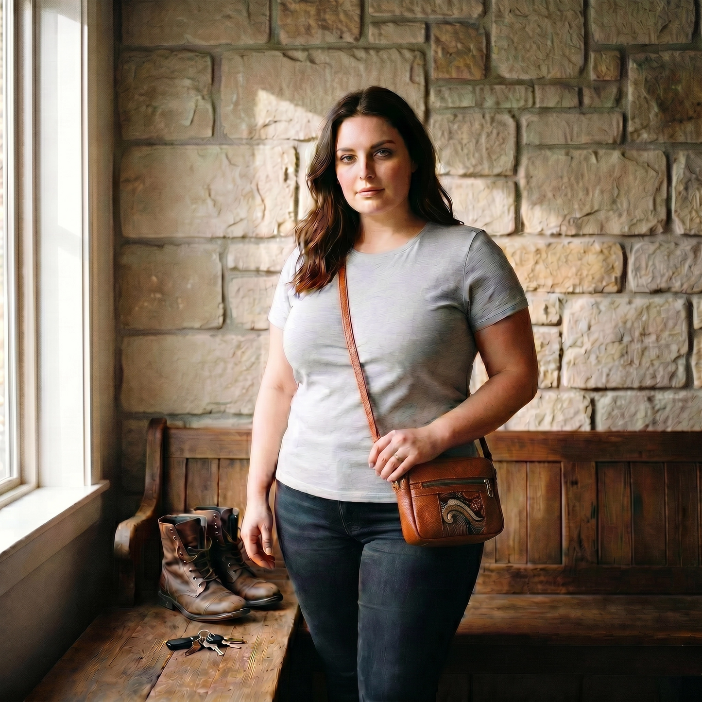 Paw Drazzel Boutique Women Versatile, External Pockets, Lined Interior, Artistic Accents, Leather Crossbody Purse