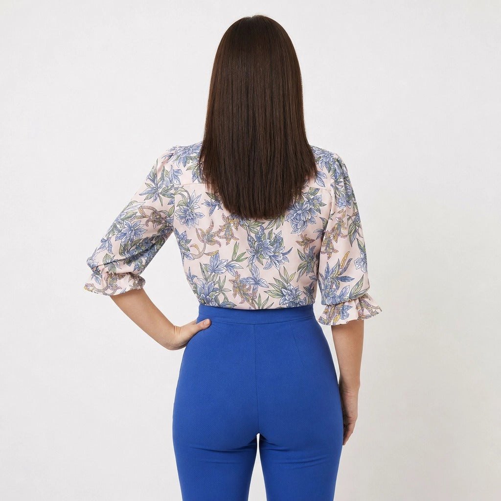 Paw Drazzel Boutique Women's Casualwear, Full Shoulder, Long Sleeve, V Neck, Front Tie Satin Blouse
