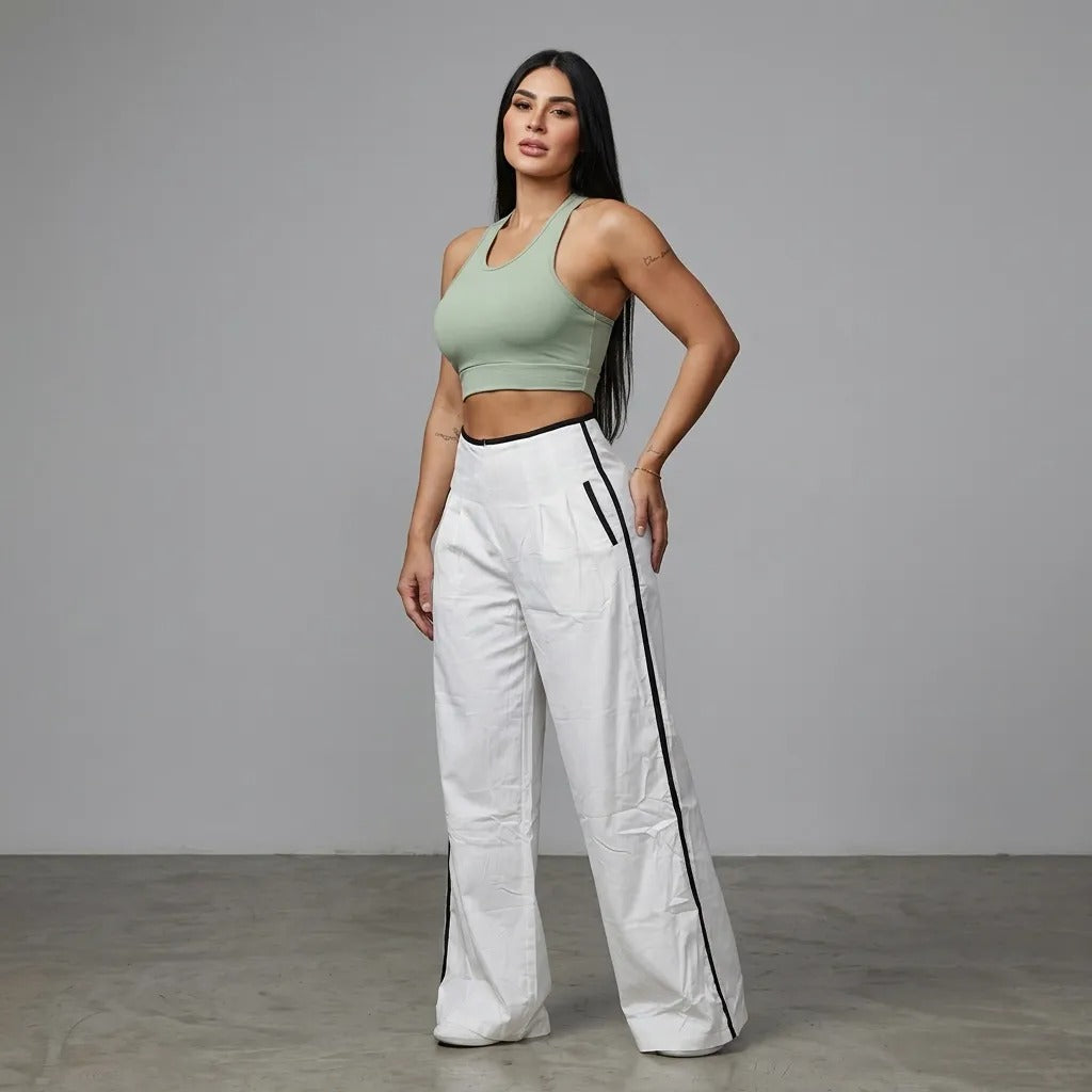 Paw Drazzel Boutique Women's High-Waisted, Straight-leg, Smooth Front Panel, Back Zipper, Side Pocket, Gallega Pants