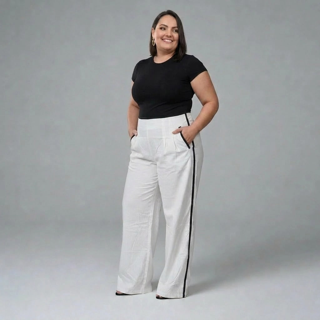 Paw Drazzel Boutique Women's High-Waisted, Straight-leg, Smooth Front Panel, Back Zipper, Side Pocket, Gallega Pants
