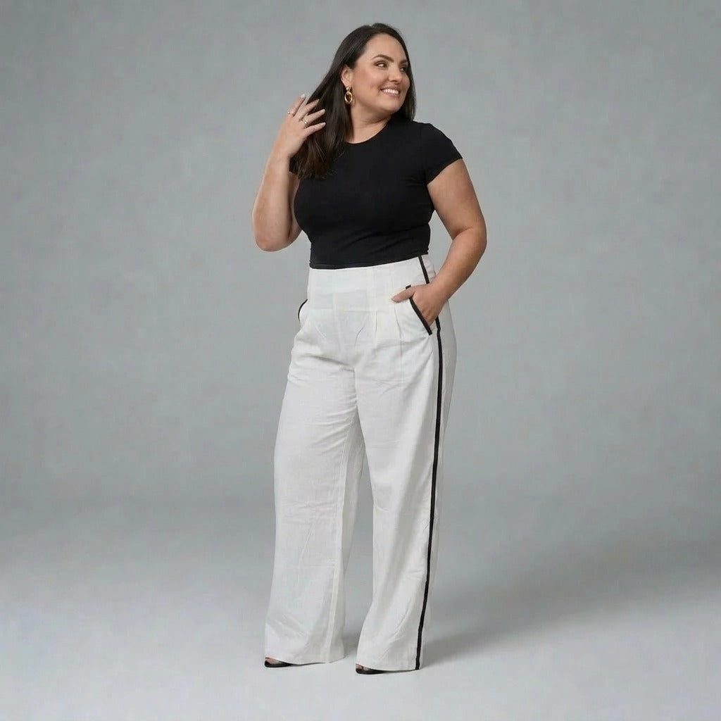 Paw Drazzel Boutique Women's High-Waisted, Straight-leg, Smooth Front Panel, Back Zipper, Side Pocket, Gallega Pants