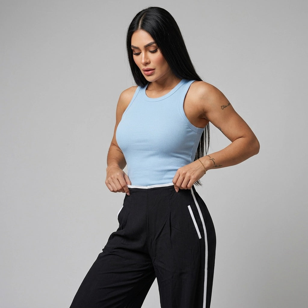 Paw Drazzel Boutique Women's High-Waisted, Straight-leg, Smooth Front Panel, Back Zipper, Side Pocket, Gallega Pants