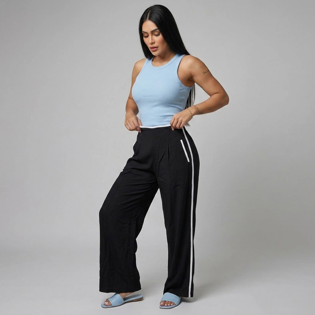 Paw Drazzel Boutique Women's High-Waisted, Straight-leg, Smooth Front Panel, Back Zipper, Side Pocket, Gallega Pants