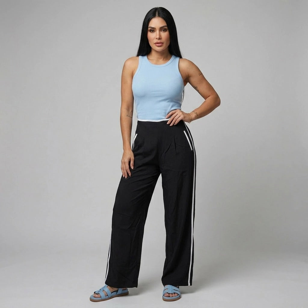 Paw Drazzel Boutique Women's High-Waisted, Straight-leg, Smooth Front Panel, Back Zipper, Side Pocket, Gallega Pants
