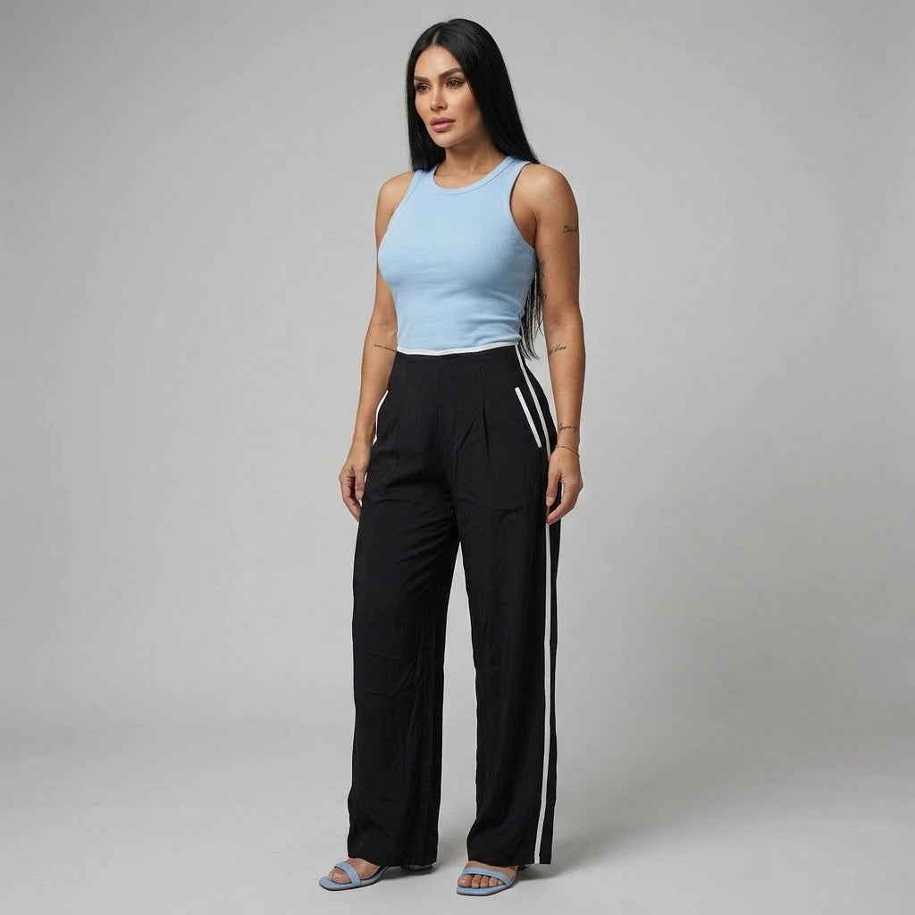 Paw Drazzel Boutique Women's High-Waisted, Straight-leg, Smooth Front Panel, Back Zipper, Side Pocket, Gallega Pants