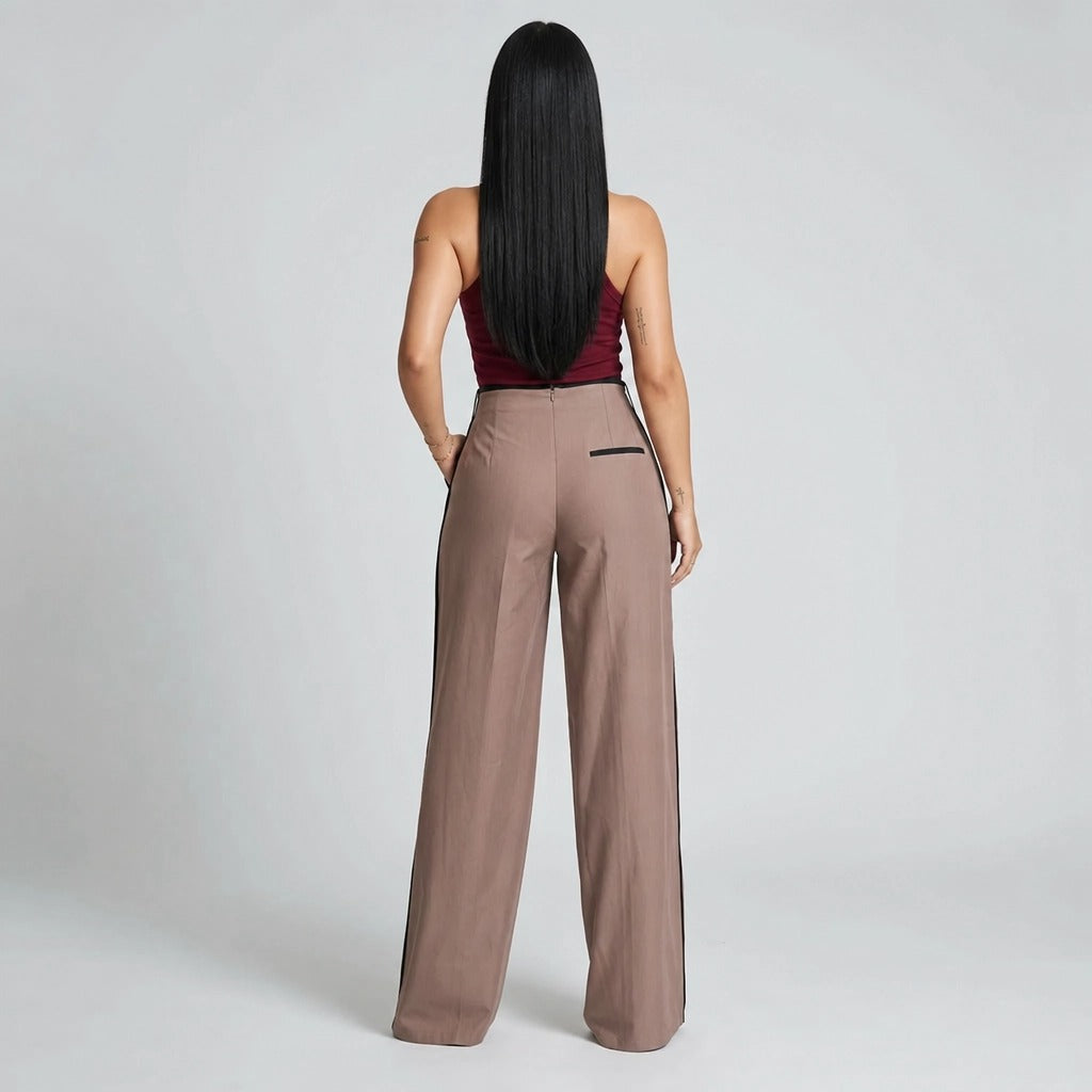 Paw Drazzel Boutique Women's High-Waisted, Straight-leg, Smooth Front Panel, Back Zipper, Side Pocket, Gallega Pants