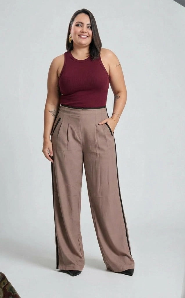 Paw Drazzel Boutique Women's High-Waisted, Straight-leg, Smooth Front Panel, Back Zipper, Side Pocket, Gallega Pants