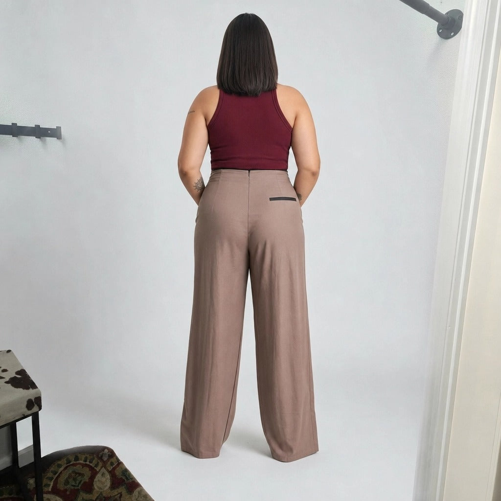 Paw Drazzel Boutique Women's High-Waisted, Straight-leg, Smooth Front Panel, Back Zipper, Side Pocket, Gallega Pants