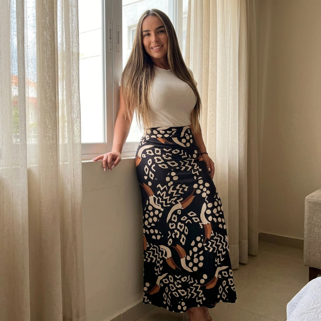 Paw Drazzel Boutique Women's Seamless, High-Waisted, Maxi Skirt, Elastic Waistband, Tribal Print, Africa Pencil Skirt