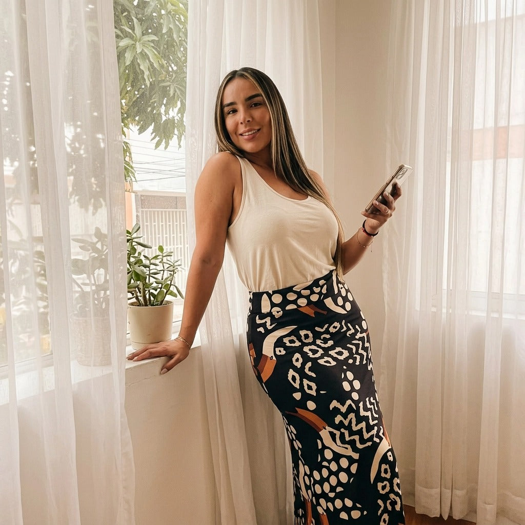 Paw Drazzel Boutique Women's Seamless, High-Waisted, Maxi Skirt, Elastic Waistband, Tribal Print, Africa Pencil Skirt