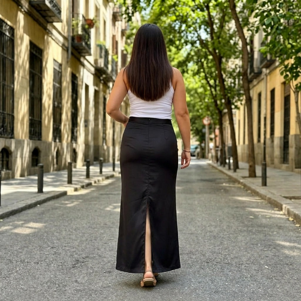 Paw Drazzel Boutique Women's Tailored, High-Waisted, Front Flap Pocket, Back Walking Slit, Maxi Pencil Skirt
