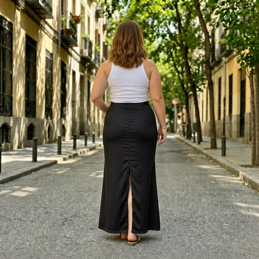 Paw Drazzel Boutique Women's Tailored, High-Waisted, Front Flap Pocket, Back Walking Slit, Maxi Pencil Skirt