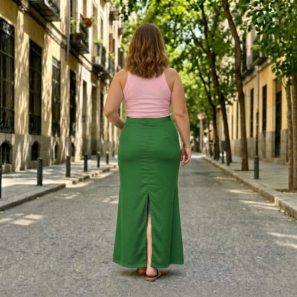 Paw Drazzel Boutique Women's Tailored, High-Waisted, Front Flap Pocket, Back Walking Slit, Maxi Pencil Skirt