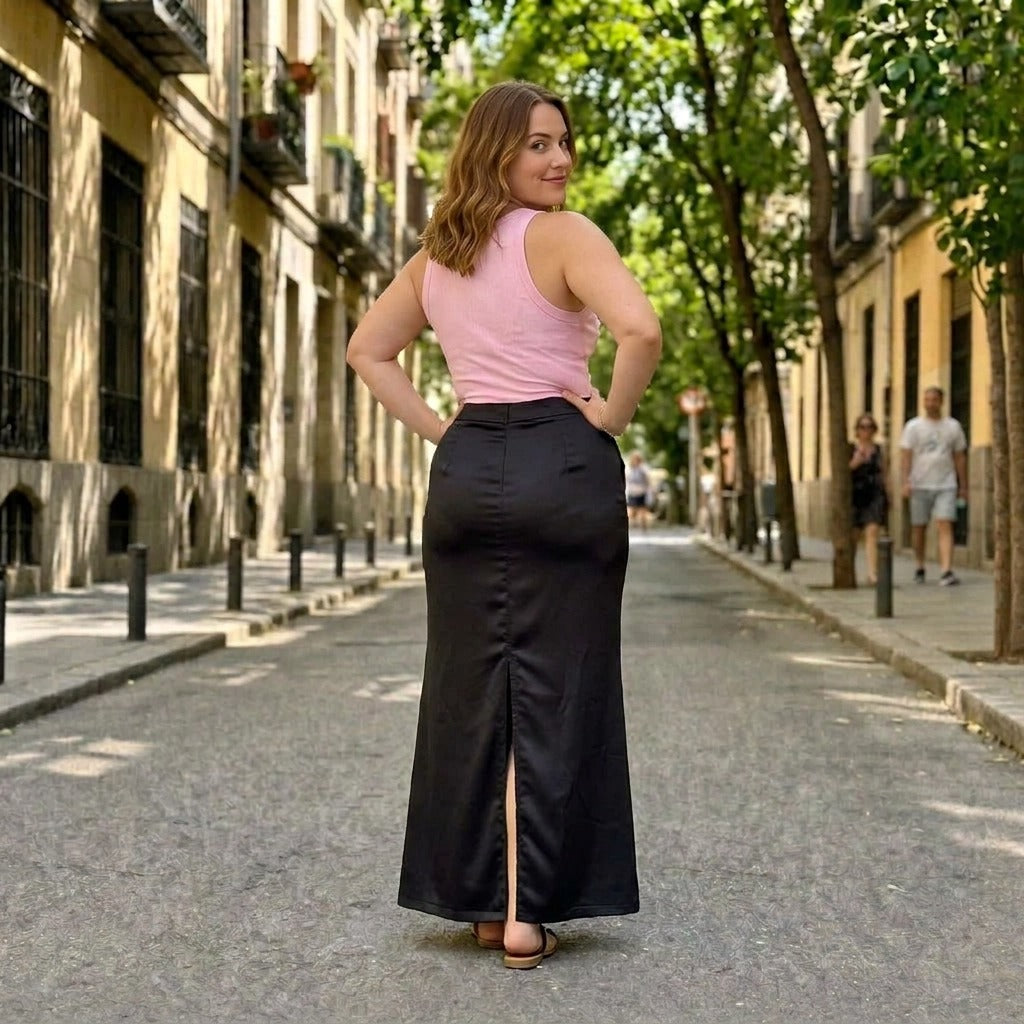 Paw Drazzel Boutique Women's Tailored, High-Waisted, Front Flap Pocket, Back Walking Slit, Maxi Pencil Skirt