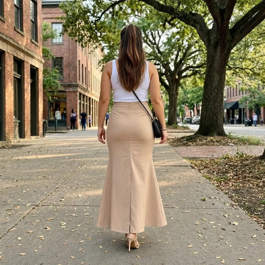 Paw Drazzel Boutique Women's Tailored, High-Waisted, Front Flap Pocket, Back Walking Slit, Maxi Pencil Skirt