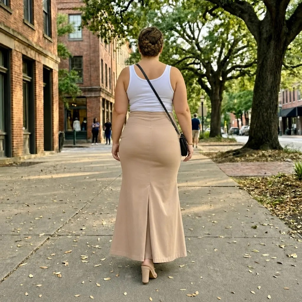 Paw Drazzel Boutique Women's Tailored, High-Waisted, Front Flap Pocket, Back Walking Slit, Maxi Pencil Skirt