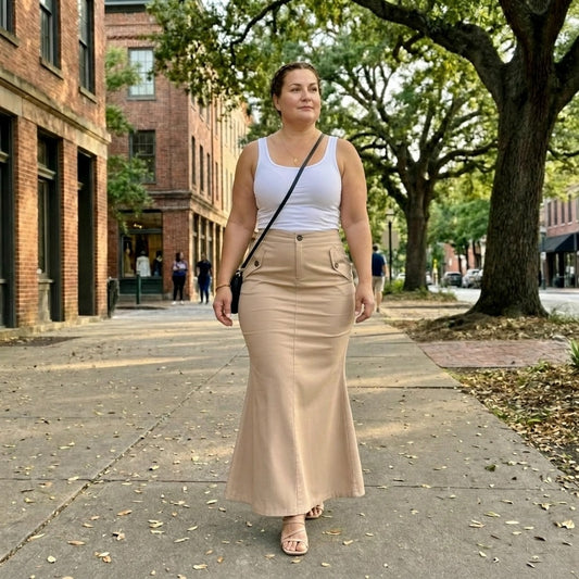 Paw Drazzel Boutique Women's Tailored, High-Waisted, Front Flap Pocket, Back Walking Slit, Maxi Pencil Skirt