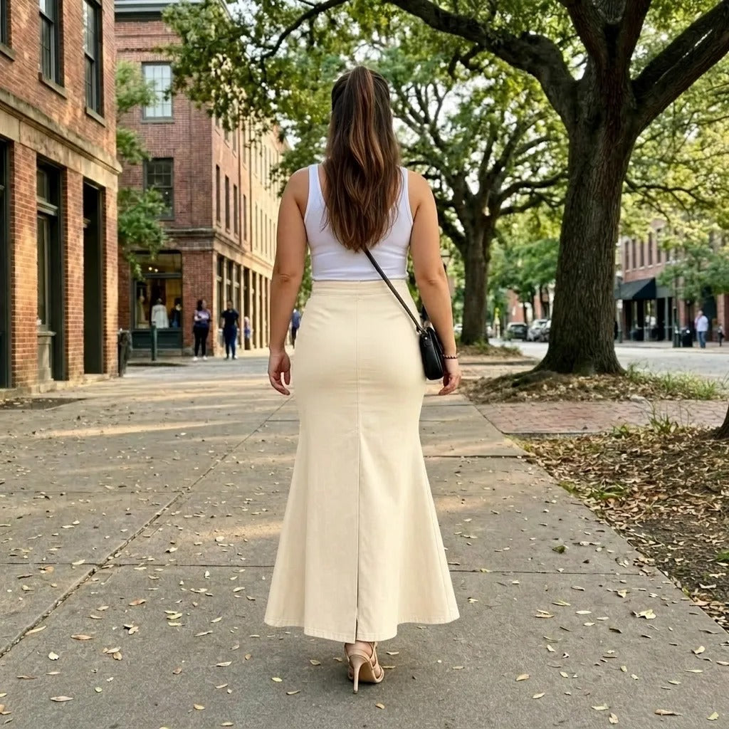 Paw Drazzel Boutique Women's Tailored, High-Waisted, Front Flap Pocket, Back Walking Slit, Maxi Pencil Skirt